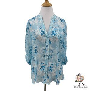 Kut from the Kloth Blouse Womens XS Extra Small Floral Button Front Shirttail